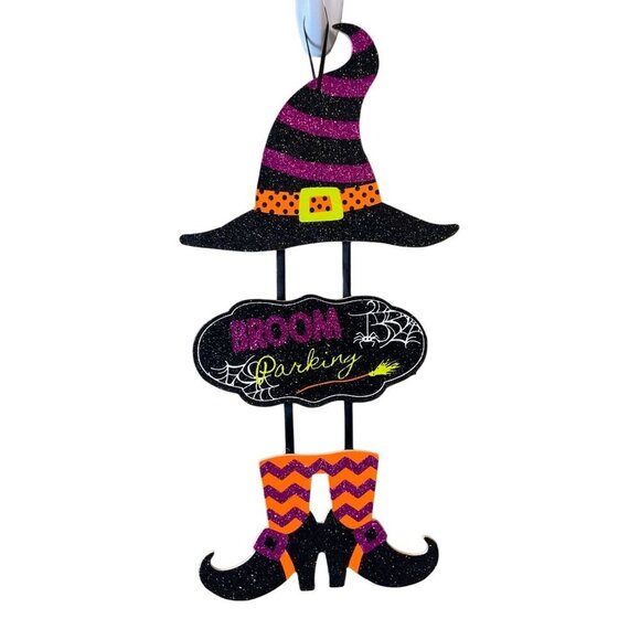 Halloween Decor Bundle: Framed Pumpkin Print Trick Or Treat Sign Broom Parking W - Picture 6 of 7